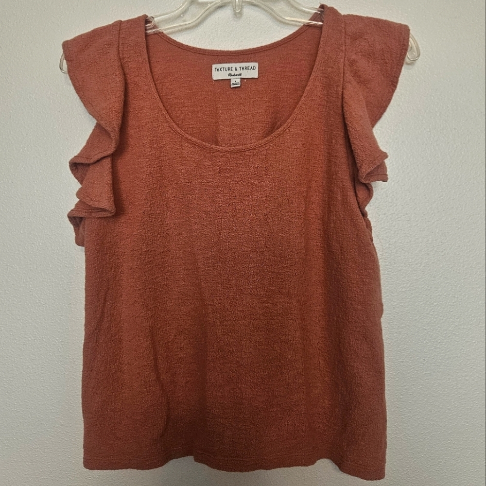 Madewell Texture & Thread Rust Ruffle Top Small